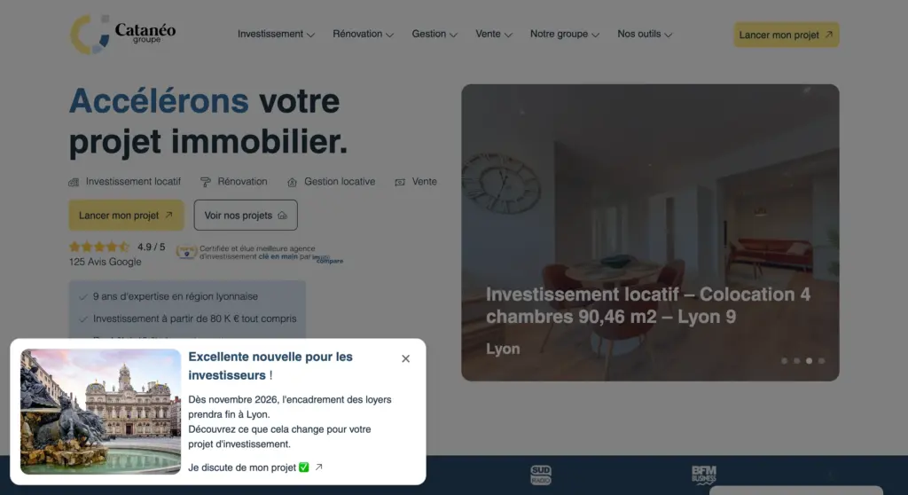 Pop-up Catanéo mise en avant d'actualité