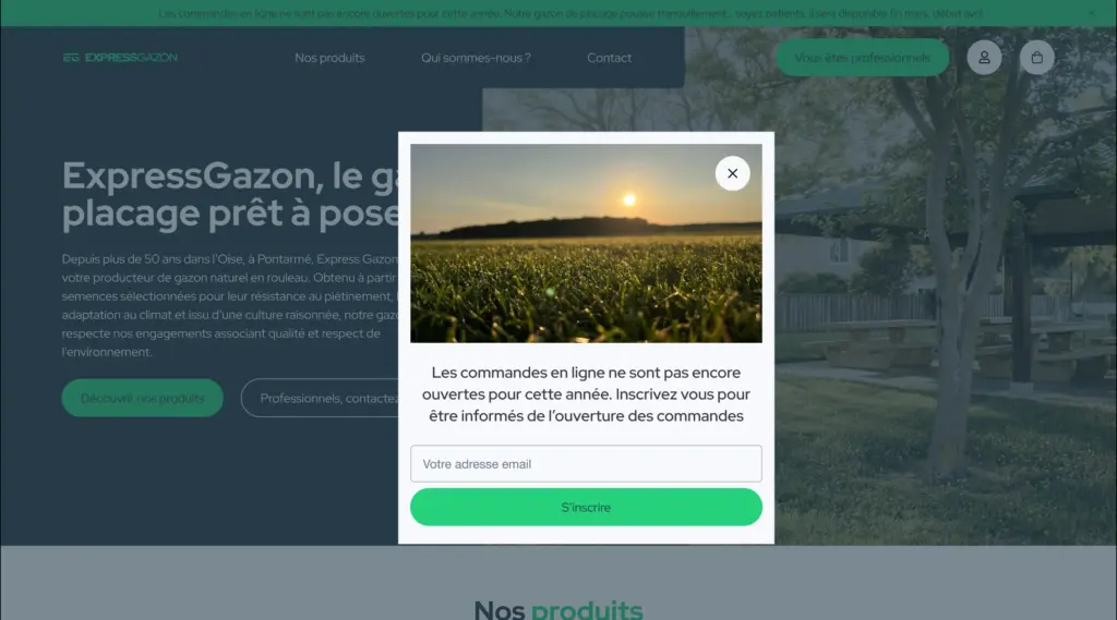 Mise en place pop-up pour ExpressGazon liste d'attente boutique