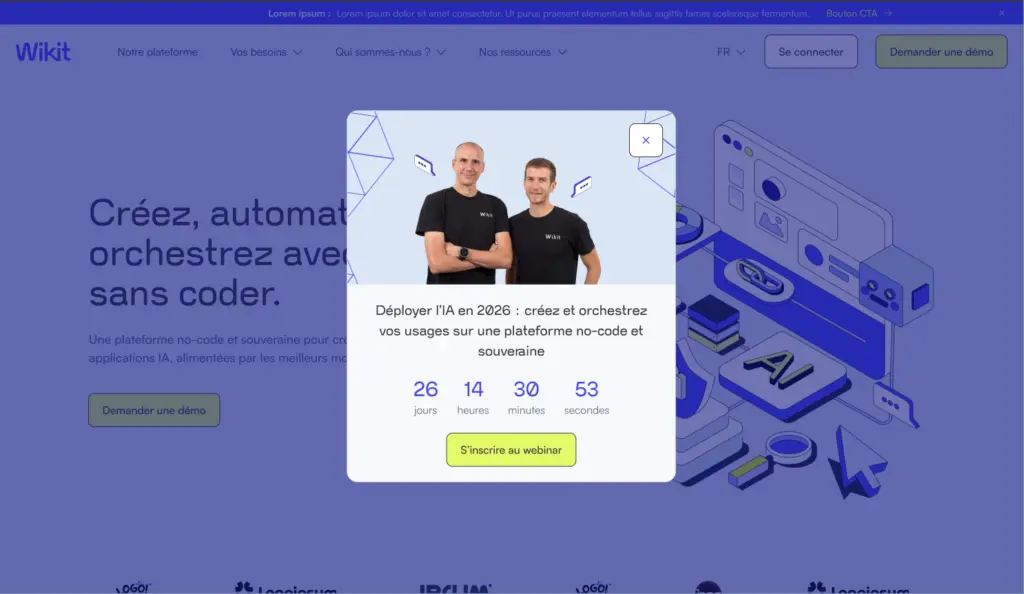 Pop-up compte à rebours Wikit avec Exit Intent