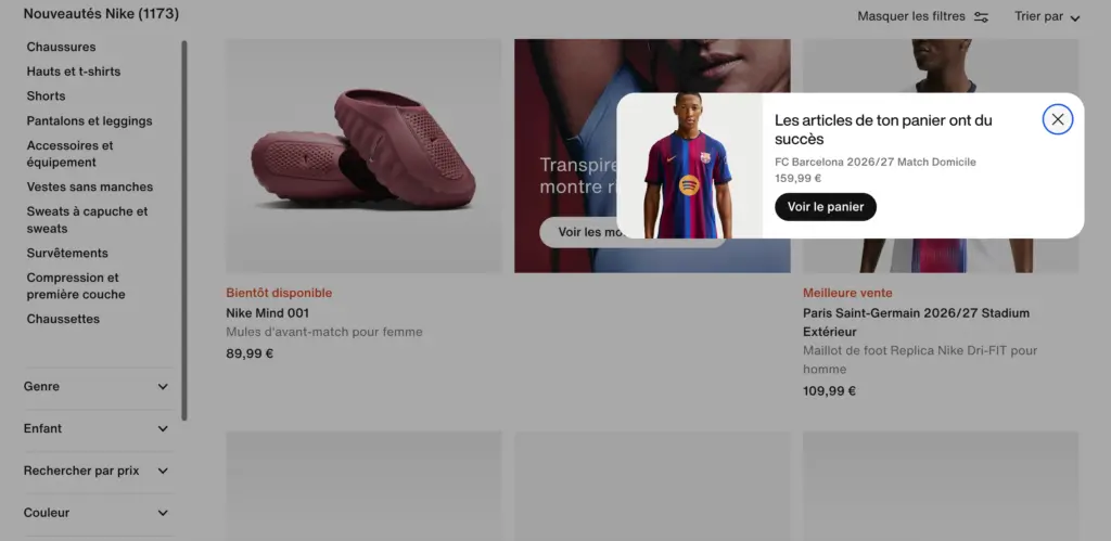 Pop-up Nike rappel de panier