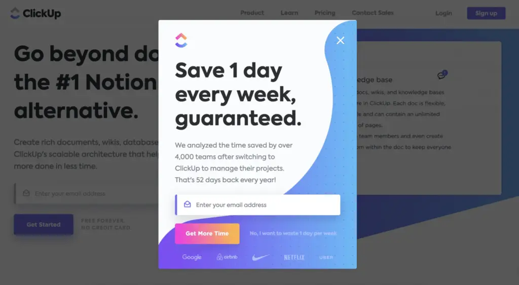 Clickup Popup Valeur produit