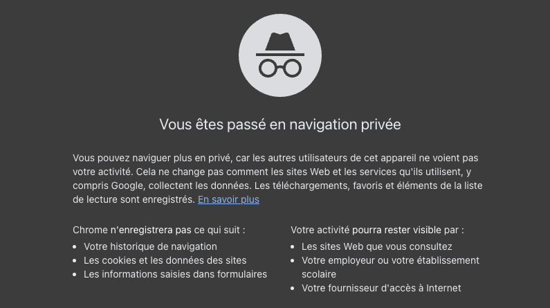 Onglet Navigation Privée